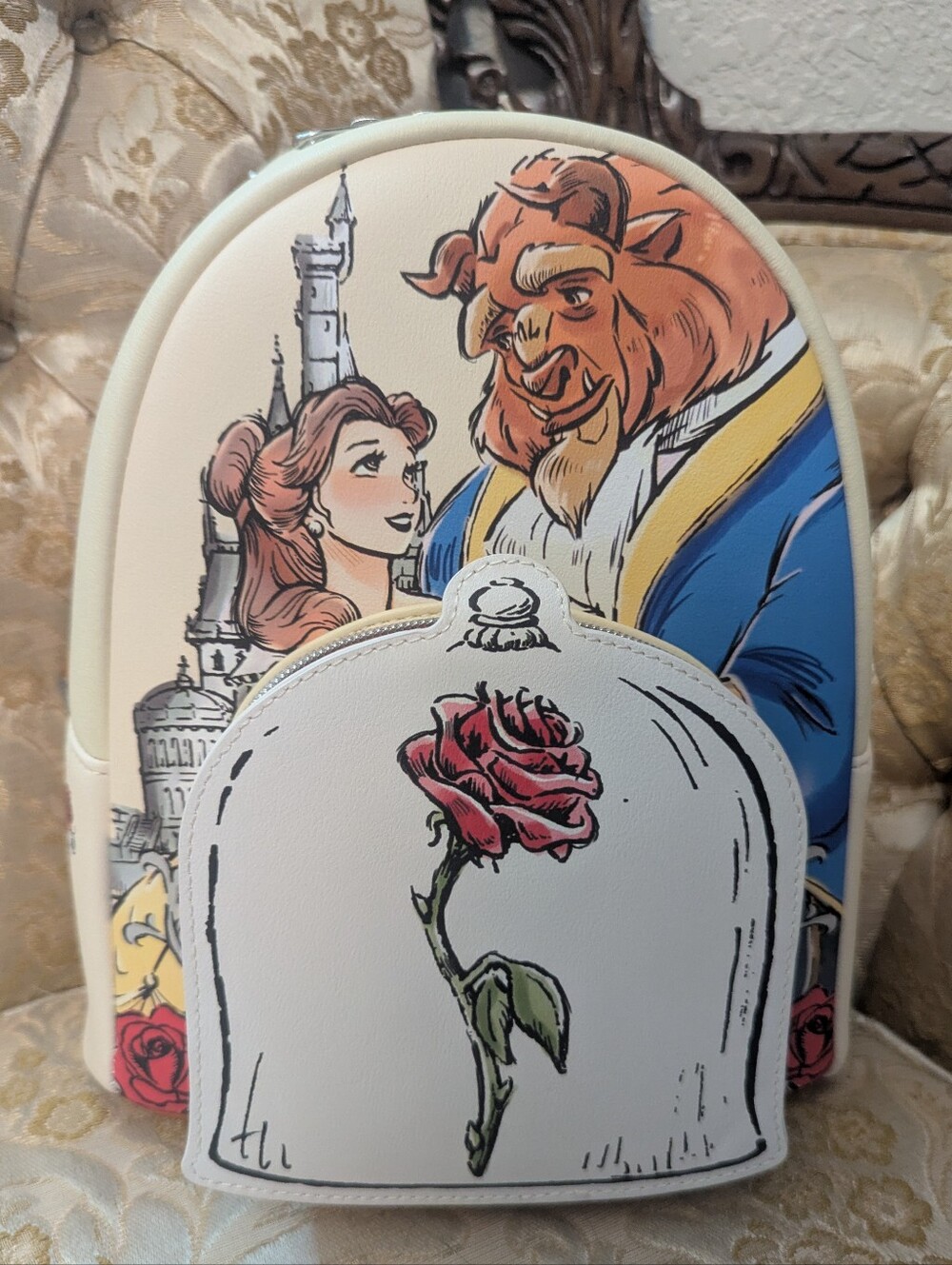 Disney Belle Loungefly Backpack with Enchanted Rose